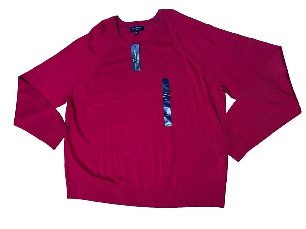 NWT Banana Republic Merino Wool Sweater Mens XXL Red Crew Neck Long Sleeve